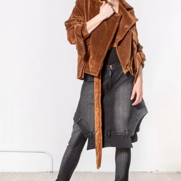 Free People Nicholas K Velvet Turin Jacket Rust Belted Cargo Pockets - Picture 2 of 7